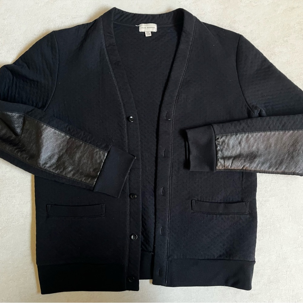 Club Monaco Black Cardigan with Leather Accents